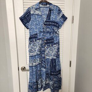 ZARA Blue Print Midi Dress - Medium